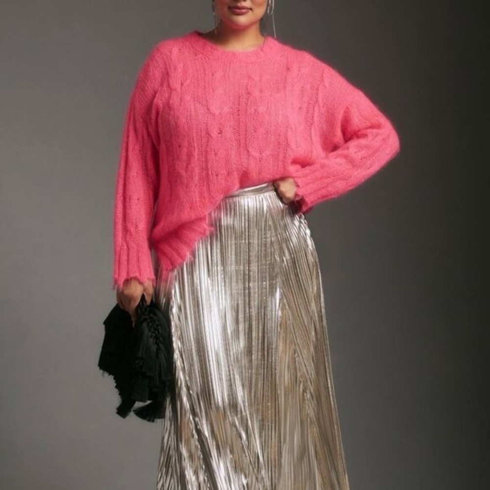 NWOT Anthropologie Hot Pink Distressed Sweater sz S - Picture 3 of 9